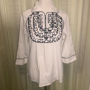 Samuel Dong White Blouse with Black Embroidery